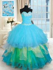 Elegant Organza Sleeveless Floor Length Sweet 16 Quinceanera Dress and Beading and Ruffles