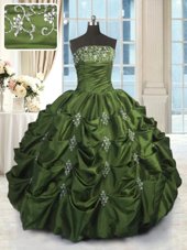 Discount Taffeta Sleeveless Floor Length Sweet 16 Quinceanera Dress and Beading and Pick Ups