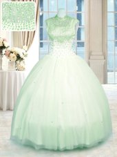 Floor Length Zipper Vestidos de Quinceanera Apple Green and In for Military Ball and Sweet 16 and Quinceanera with Beading