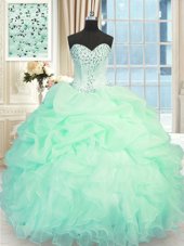 Best Apple Green Lace Up Sweetheart Beading and Ruffles Quinceanera Dress Organza Sleeveless