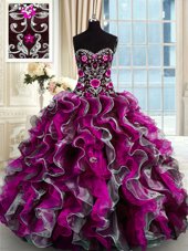 Organza Sleeveless Floor Length Sweet 16 Dress and Beading and Ruffles and Sequins