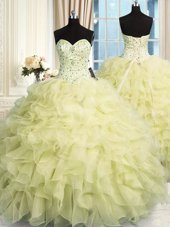 Suitable Floor Length Yellow Sweet 16 Dress Sweetheart Sleeveless Lace Up