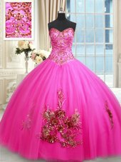 Tulle Sleeveless Floor Length Quinceanera Dress and Embroidery