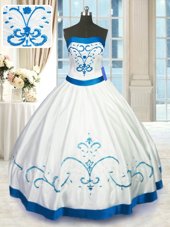 Charming White Lace Up Strapless Beading and Embroidery Quinceanera Gowns Satin Sleeveless