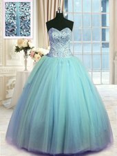 Customized Sweetheart Sleeveless Organza Sweet 16 Dress Beading and Ruching Lace Up