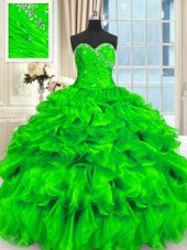 Ideal Beading and Ruffles Sweet 16 Quinceanera Dress Lace Up Sleeveless Floor Length