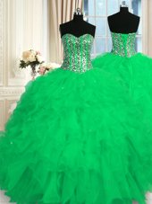 Admirable Turquoise Sweetheart Lace Up Beading and Ruffles Ball Gown Prom Dress Sleeveless