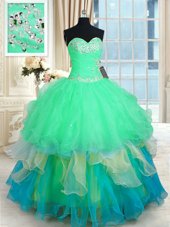 Organza Sweetheart Sleeveless Lace Up Beading and Ruffles Sweet 16 Quinceanera Dress in Multi-color