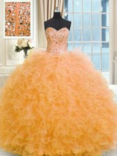 Graceful Floor Length Ball Gowns Sleeveless Orange Ball Gown Prom Dress Lace Up