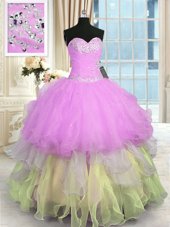 Captivating Floor Length Multi-color Sweet 16 Quinceanera Dress Organza Sleeveless Appliques and Ruffled Layers