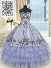 Purple Sleeveless Beading and Embroidery and Ruffled Layers Floor Length Quinceanera Gowns
