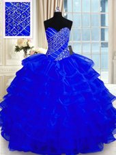 Cheap Beading and Ruffled Layers Sweet 16 Quinceanera Dress Royal Blue Lace Up Sleeveless Floor Length