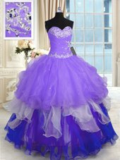 Multi-color Lace Up Sweetheart Beading and Ruffles 15 Quinceanera Dress Organza Sleeveless