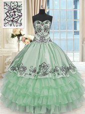 Free and Easy Organza and Taffeta Sweetheart Sleeveless Lace Up Beading and Embroidery and Ruffled Layers 15th Birthday Dress in Apple Green