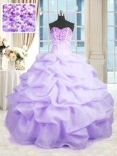 Fantastic Lavender Ball Gowns Sweetheart Sleeveless Organza Floor Length Lace Up Beading and Ruffles 15 Quinceanera Dress