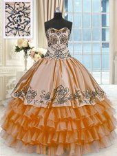 Rust Red Lace Up Quinceanera Gowns Beading and Embroidery and Ruffled Layers Sleeveless Floor Length