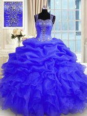 Sophisticated Purple Straps Neckline Beading and Ruffles Vestidos de Quinceanera Sleeveless Zipper