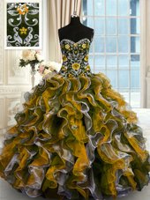 Attractive Multi-color Ball Gowns Organza Sweetheart Sleeveless Beading and Ruffles Floor Length Lace Up 15th Birthday Dress
