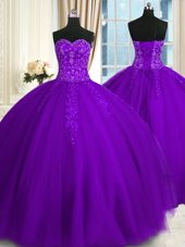 Most Popular Sleeveless Lace Up Floor Length Appliques Vestidos de Quinceanera