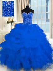 Sweetheart Sleeveless Organza Vestidos de Quinceanera Beading and Ruffles Lace Up