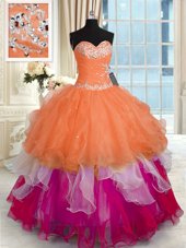 Noble Multi-color Ball Gowns Beading and Ruffled Layers Quinceanera Dresses Lace Up Organza Sleeveless Floor Length
