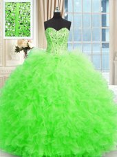Modest Quinceanera Gown Military Ball and Sweet 16 and Quinceanera and For with Beading and Ruffles Strapless Sleeveless Lace Up