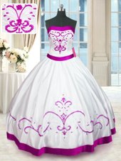 Sexy White Sweet 16 Quinceanera Dress Military Ball and Sweet 16 and Quinceanera and For with Beading and Embroidery and Belt Strapless Sleeveless Lace Up