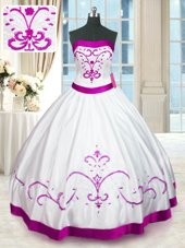 Sexy White Sweet 16 Quinceanera Dress Military Ball and Sweet 16 and Quinceanera and For with Beading and Embroidery and Belt Strapless Sleeveless Lace Up