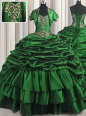 Pick Ups Brush Train Ball Gowns Ball Gown Prom Dress Dark Green Sweetheart Taffeta Sleeveless With Train Lace Up
