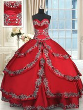 Admirable Wine Red Sleeveless Beading and Embroidery and Ruffled Layers Floor Length Ball Gown Prom Dress