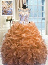 Dramatic Ball Gowns Quinceanera Gowns Orange Scoop Organza Sleeveless Floor Length Zipper