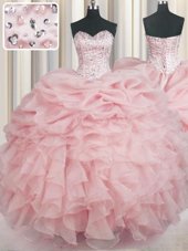Clearance Baby Pink Sleeveless Beading and Ruffles Floor Length Quinceanera Dresses