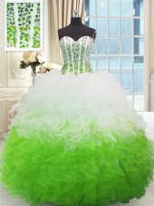 High Class Ball Gowns Quinceanera Dresses Multi-color Sweetheart Organza Sleeveless High Low Lace Up
