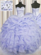 Super Ball Gowns Vestidos de Quinceanera Lavender Sweetheart Organza Sleeveless Floor Length Lace Up