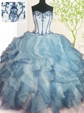 Beading and Ruffles Quinceanera Dresses Multi-color Lace Up Sleeveless Floor Length