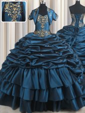Free and Easy Beading and Appliques and Pick Ups Sweet 16 Dresses Navy Blue Lace Up Sleeveless With Brush Train