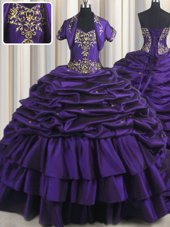 Delicate Purple Lace Up Quinceanera Gown Beading and Appliques and Pick Ups Sleeveless With Brush Train
