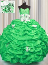 Modern Sleeveless With Train Appliques and Sequins and Pick Ups Lace Up Ball Gown Prom Dress