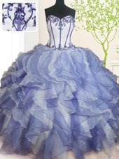 Elegant Organza Sleeveless Floor Length Quinceanera Gowns and Beading and Ruffles