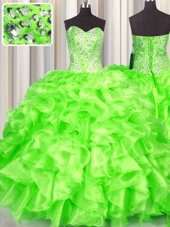 Smart Sleeveless Floor Length Beading and Ruffles Lace Up Quinceanera Dress with