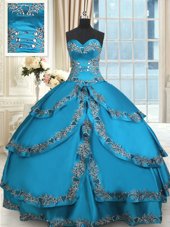 Deluxe Sweetheart Sleeveless Taffeta Sweet 16 Quinceanera Dress Beading and Embroidery and Ruffled Layers Lace Up