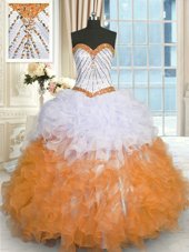 Dramatic Multi-color Ball Gowns Organza Sweetheart Sleeveless Beading and Ruffles Floor Length Lace Up Quinceanera Gown