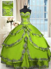 Glamorous Taffeta Lace Up Sweetheart Sleeveless Floor Length Vestidos de Quinceanera Beading and Embroidery and Ruffled Layers