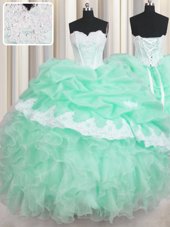 Low Price Pick Ups Sweetheart Sleeveless Lace Up Quinceanera Gowns Apple Green Organza