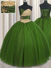 Sweetheart Sleeveless Tulle Quinceanera Gowns Beading and Ruching and Belt Lace Up