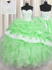 Sleeveless Organza Floor Length Lace Up Quinceanera Dress in for with Beading and Appliques and Ruffles and Pick Ups