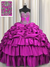 Low Price Brush Train Sleeveless Lace Up Floor Length Beading and Embroidery and Ruffled Layers and Pick Ups Quinceanera Dresses