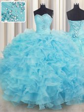 Organza Sleeveless Floor Length Ball Gown Prom Dress and Beading and Ruffles