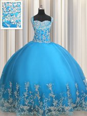 Organza Sleeveless Floor Length Quinceanera Gown and Beading and Appliques