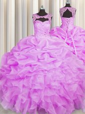 Fabulous Scoop Organza Sleeveless Floor Length Sweet 16 Dress and Beading and Pick Ups